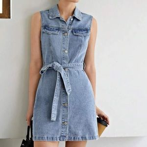 Sleeveless Belted Denim Dress